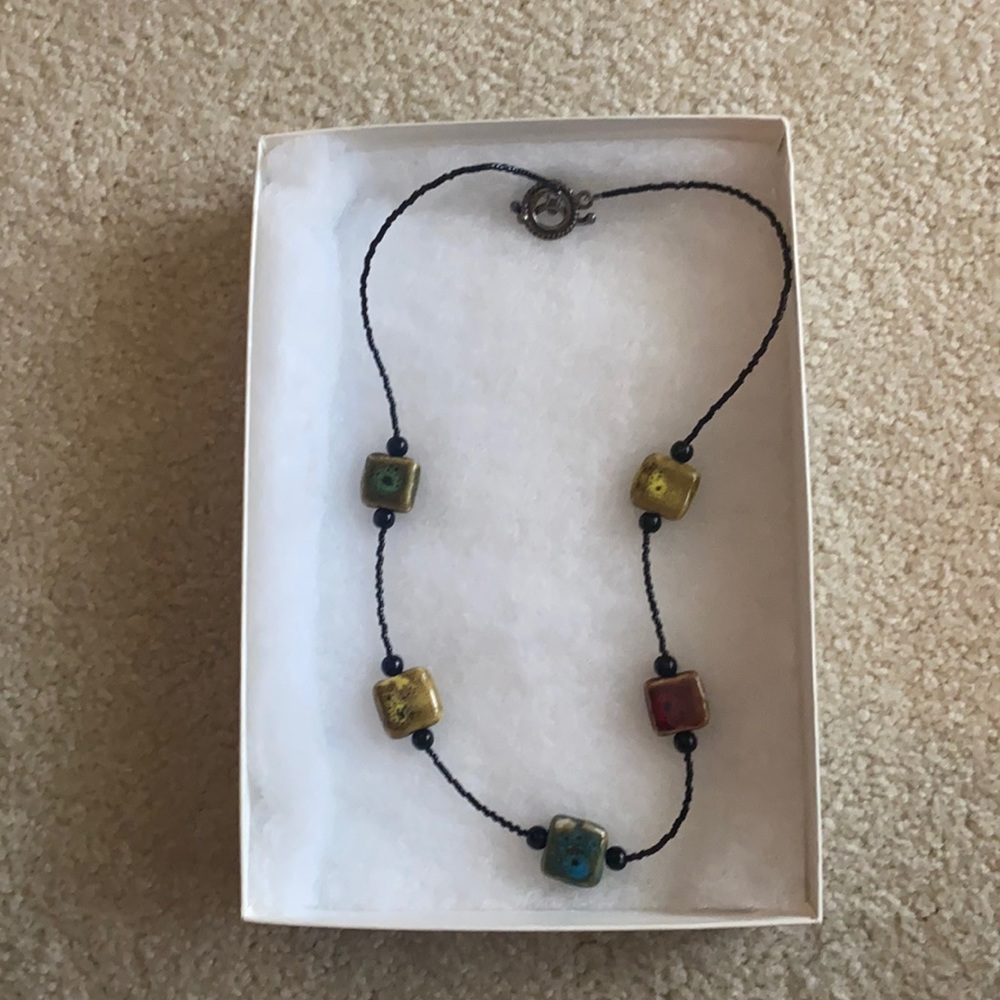 Multi colored square stone necklace